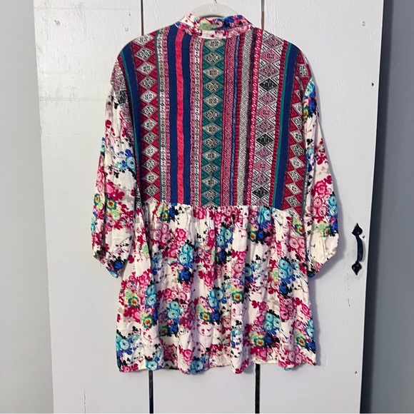 Umgee Multicolor Floral Lightweight 3/4 Sleeve Tunic Top Bohemian Floral Dress M - Picture 4 of 10